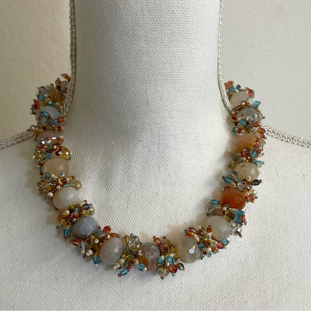 statement  Multi-Color‎ Beaded Gemstone Necklace womens  event party wedding